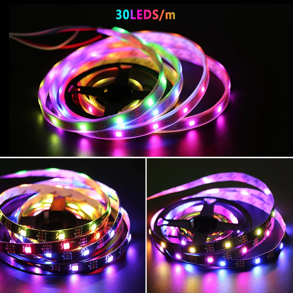 WS2812B LED Light DC5V Smart Pixel RGB Led Strip Light Individually Addressable IC IP30 IP65 IP67 Magic Tape Light Black PCB