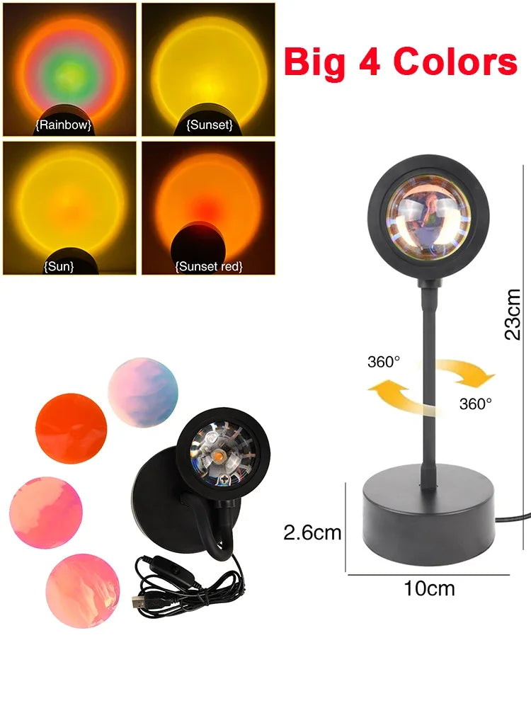 USB Sunset Light LED Rainbow Neon Night Lamp Sunset Projector Self Photography Light Wall Atmosphere Lighting For Bedroom Decor