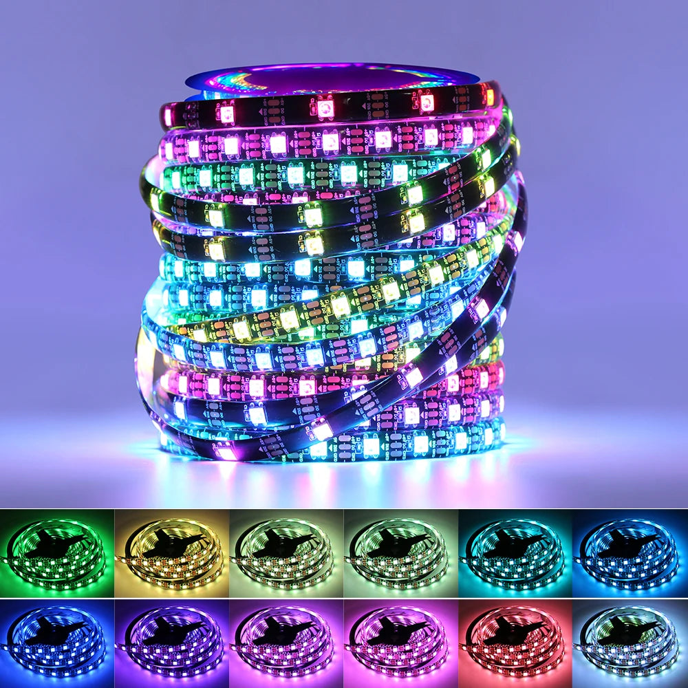 WS2812B LED Light DC5V Smart Pixel RGB Led Strip Light Individually Addressable IC IP30 IP65 IP67 Magic Tape Light Black PCB