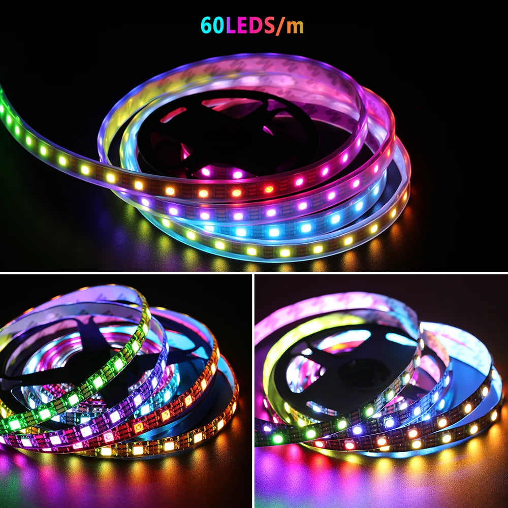 WS2812B LED Light DC5V Smart Pixel RGB Led Strip Light Individually Addressable IC IP30 IP65 IP67 Magic Tape Light Black PCB
